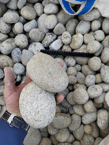 Kamenclub.ru: Галька речная окат (серо-белая) фр. 70-120 мм купить  во Владимире галька галечник бело-серая, серо-белая, серая, белая речная природная галька  8000 руб/т   фото КАМЕНЬ КЛУБ