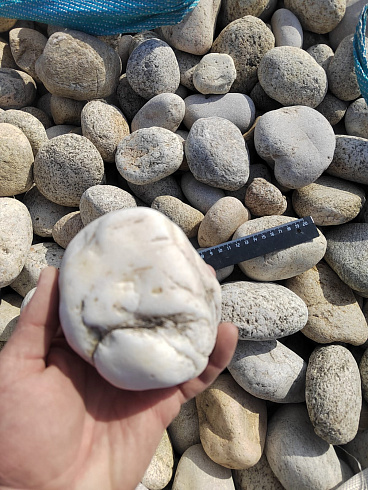 Kamenclub.ru: Галька речная окат (серо-белая) фр. 70-120 мм купить  во Владимире галька галечник бело-серая, серо-белая, серая, белая речная природная галька  8000 руб/т   фото КАМЕНЬ КЛУБ