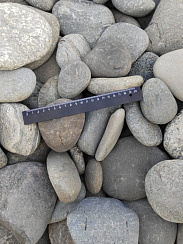 Kamenclub.ru: Галька речная плоская (серо-белая) фр. 70-120 мм. купить во Владимире галька галечник речной серый, белый окатанная плоская  природная галька 9000 руб/т   фото КАМЕНЬ КЛУБ