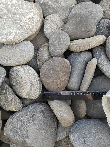 Kamenclub.ru: Галька речная плоская (ассорти) фр. 70-150 мм. купить  во Владимире галька галечник серый белый темно-серый синий светло-серый плоская природная галька  9000 руб/т   фото КАМЕНЬ КЛУБ